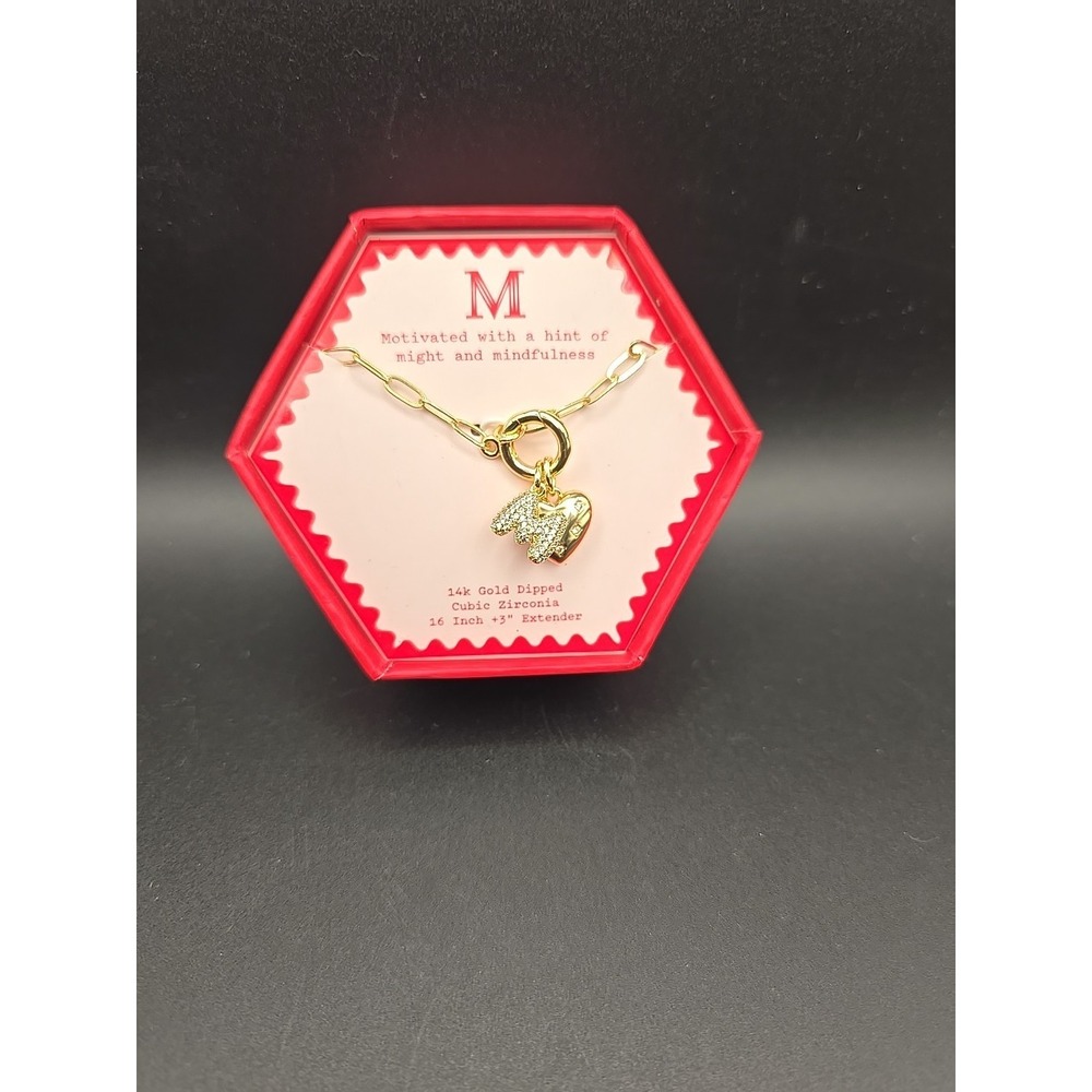 14K Gold Dipped Cubic Zirconia Puffy Heart Charm M Initial Necklace - A New Day™